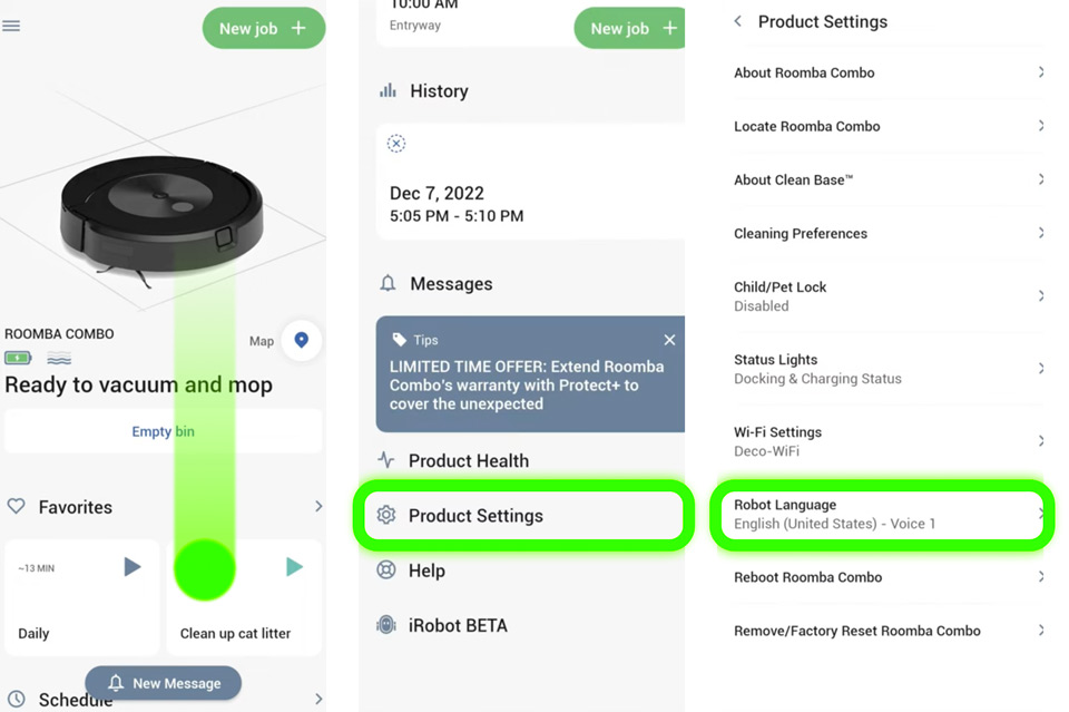 Зміна мови у додатку iRobot App для нових моделей Roomba