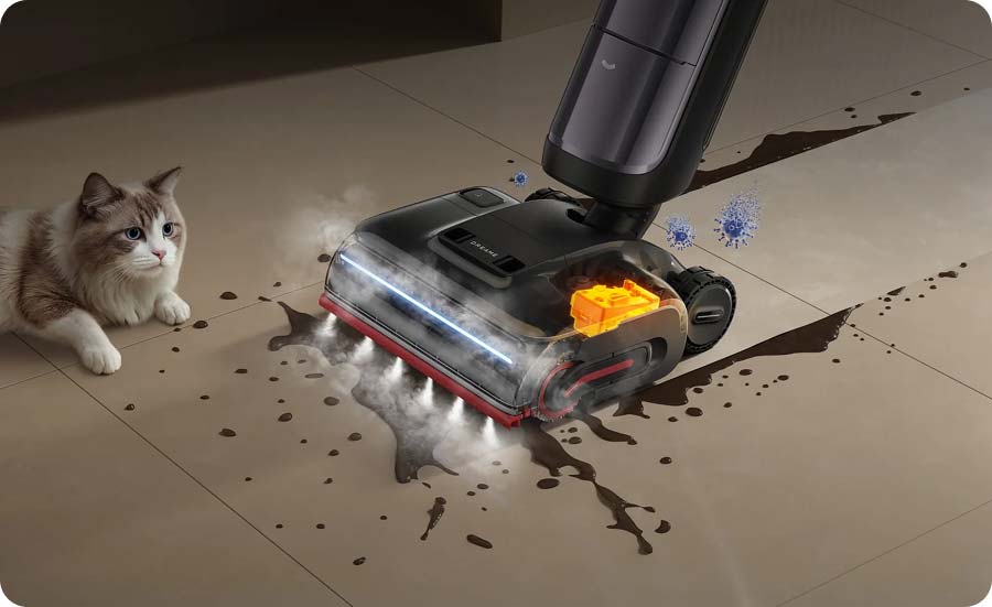 Dreame H16 Pro Steam чистит пятно паром