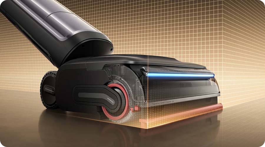 Dreame H16 Pro Steam достает скребком в самый угол