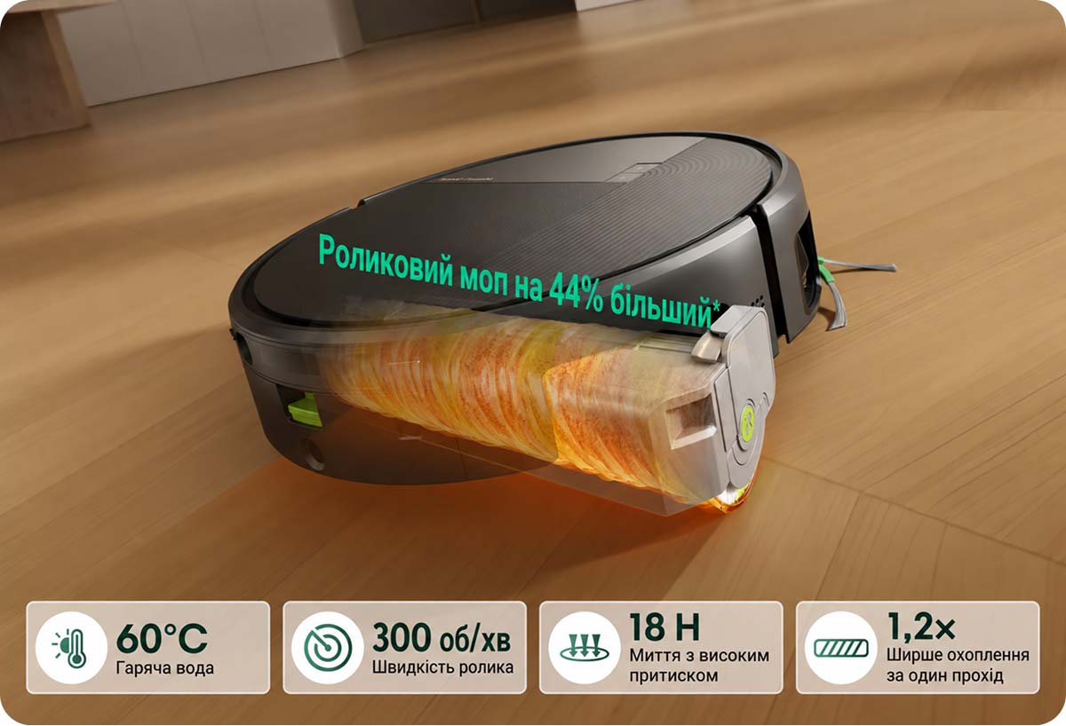 iRobot Roomba Max 875 Combo миє підлогу гарячим роликом