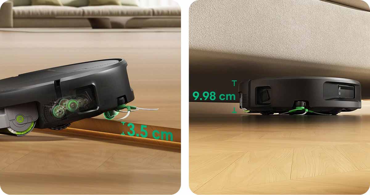 iRobot Roomba Max 875 Combo долає пороги і прибирає під диваном