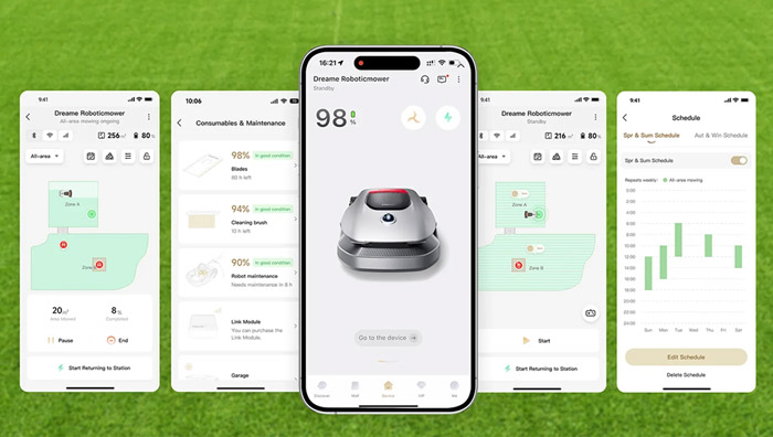 Экраны приложения для управления Dreame Roboticmower A1