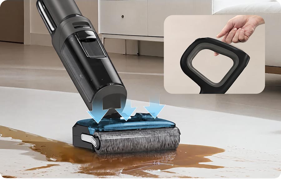 Tineco FLOOR ONE i6 Stretch давит баком на пол