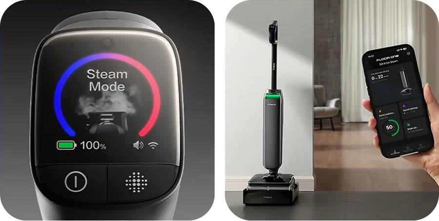 Дисплей и приложение Tineco FLOOR ONE S9 Artist Steam Pro