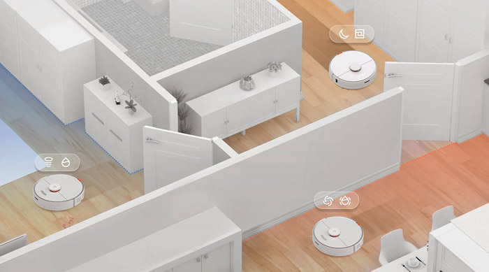 Roborock S7 Plus разбивает карту на комнаты и в каждой из них позволяет настроить индивидуальные параметры уборки