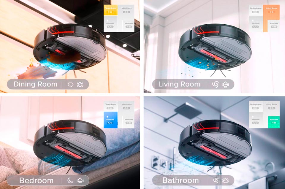 Roborock S7 MaxV Plus разбивает карту на комнаты, и в каждой из них позволяет настроить индивидуальные параметры уборки